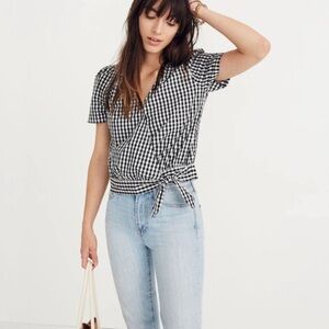Madewell Puff Sleeve Cropped Wrap Gingham Top Size Small